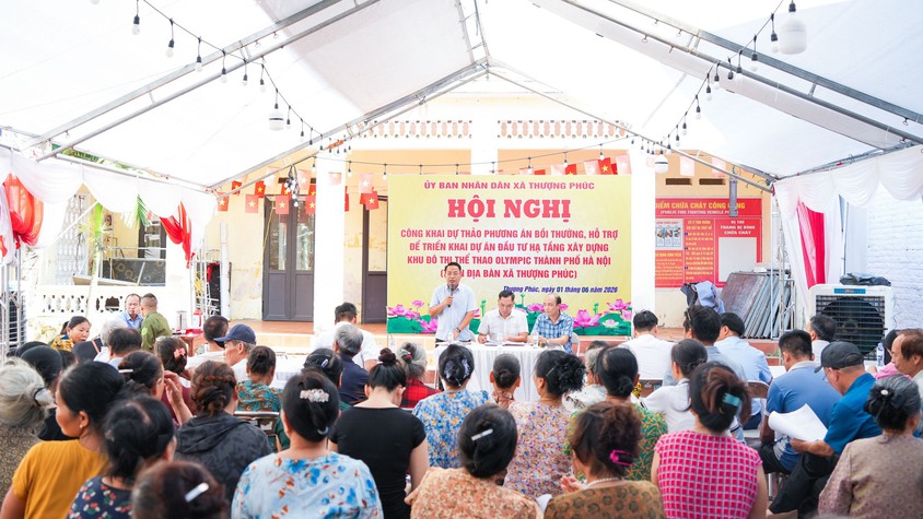Thượng Phúc lấy ý kiến nhân dân thôn Đức Trạch về dự thảo phương án bồi thường, hỗ trợ triển khai Dự án Khu đô thị thể thao Olympic