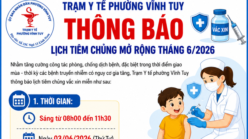 THÔNG BÁO
LỊCH TIÊM CHỦNG MỞ RỘNG THÁNG 6/2026