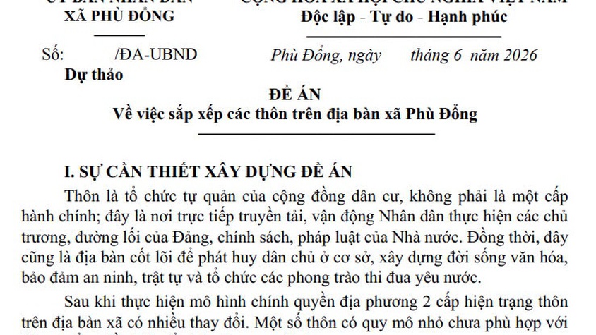 Xin ý kiến về Đề án sắp xếp các thôn trên địa bàn xã Phù Đổng