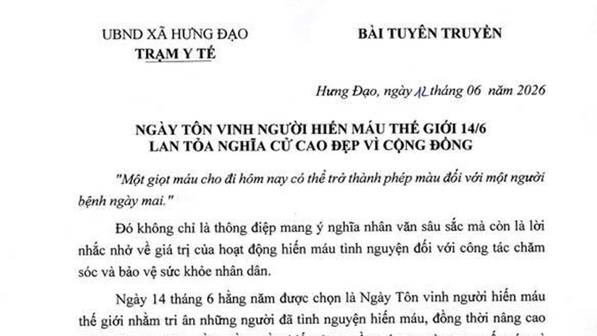NGÀY TÔN VINH NGƯỜI HIẾN MÁU THẾ GIỚI 14/6 LAN TỎA NGHĨA CỬ CAO ĐẸP VÌ CỘNG ĐỒNG