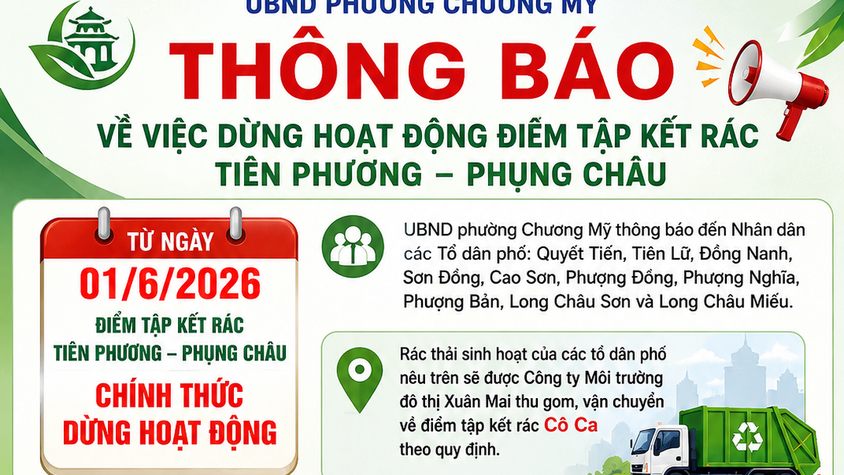 Thông báo việc dừng hoạt động điểm tập kết rác Tiên Phương – Phụng Châu