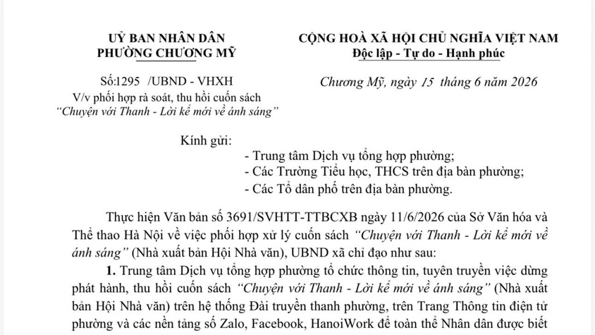 Phường Chương Mỹ tăng cường rà soát, thu hồi cuốn sách “Chuyện với Thanh - Lời kể mới về ánh sáng”