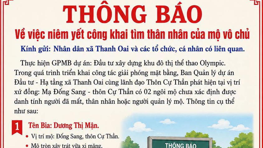 THÔNG BÁO Về việc niêm yết công khai tìm thân nhân của mộ vô chủ