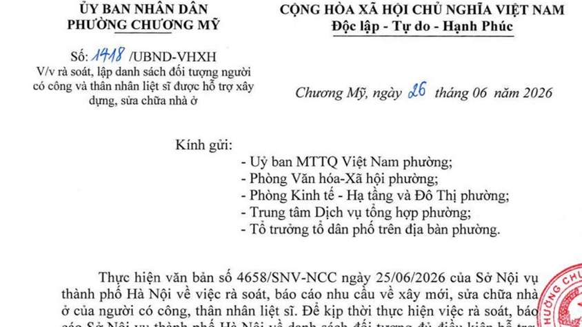 Phường Chương Mỹ khẩn trương rà soát nhu cầu hỗ trợ xây mới, sửa chữa nhà ở cho người có công và thân nhân liệt sĩ
