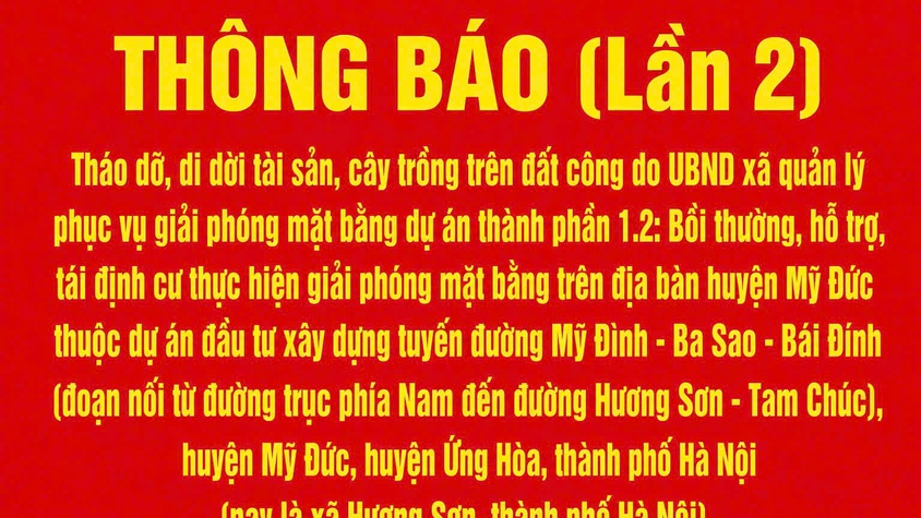 Thông báo lần 2 về việc tháo dỡ, di dời tài sản, cây trồng trên đất công do UBND xã quản lý