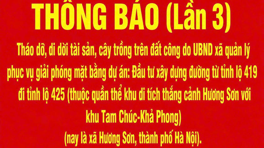 Thông báo lần 2 về việc tháo dỡ, di dời tài sản, cây trồng trên đất công do UBND xã quản lý
