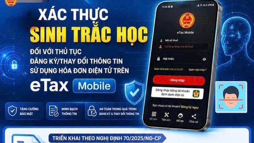 Xác thực sinh trắc học trên eTax Mobile khi đăng ký, thay đổi thông tin sử dụng hóa đơn điện tử