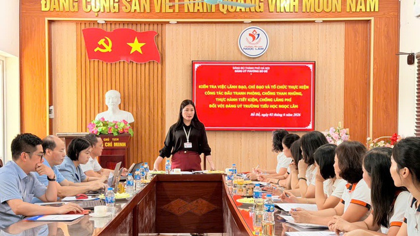 Đoàn kiểm tra Ban Thường vụ Đảng ủy phường Bồ Đề kiểm tra công tác phòng, chống tham nhũng, thực hành tiết kiệm, chống lãng phí đối với Đảng ủy trường Tiểu học Ngọc Lâm
