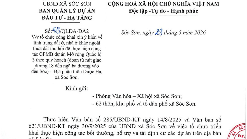 CÔNG KHAI XIN Ý KIẾN VỀ TÌNH TRẠNG ĐẤT Ở, NHÀ Ở KHÁC NGOÀI THỬA ĐẤT THU HỒI THỰC HIỆN CÔNG TÁC GPMB DỰ ÁN MỞ RỘNG QL3 THEO QUY HOẠCH