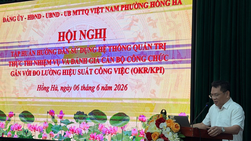 PHƯỜNG HỒNG HÀ TỔ CHỨC HỘI NGHỊ TẬP HUẤN HỆ THỐNG HANOIWORK VÀ ĐÁNH GIÁ CÁN BỘ THEO PHƯƠNG PHÁP OKR/KPI