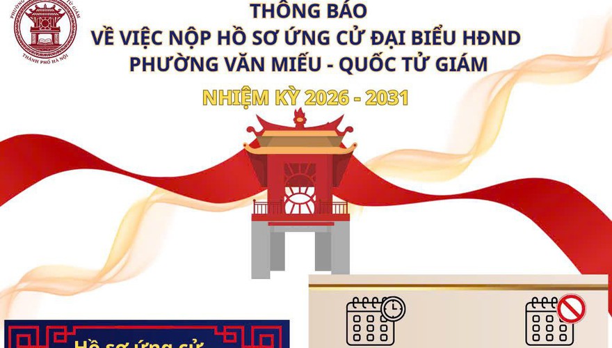 THÔNG BÁO VỀ MẪU HỒ SƠ, ĐỊA ĐIỂM, THỜI GIAN TIẾP NHẬN HỒ SƠ ỨNG CỬ ĐẠI BIỂU HĐND PHƯỜNG VĂN MIẾU - QUỐC TỬ GIÁM, NHIỆM KỲ 2026-2030